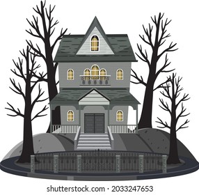 Haunted mansion exterior on white background illustration