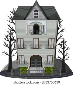 Haunted mansion exterior on white background illustration