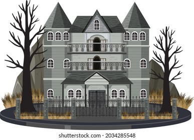 Haunted mansion exterior on white background illustration