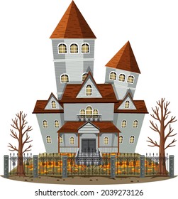 Haunted mansion exterior on white background illustration