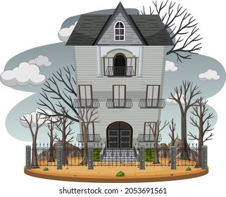 Haunted mansion exterior on white background illustration