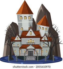 Haunted Mansion Exterior On White Background Illustration