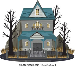 Haunted Mansion Exterior On White Background Illustration