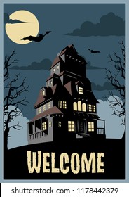 Haunted Mansion and Fool Moon Night Halloween Poster 