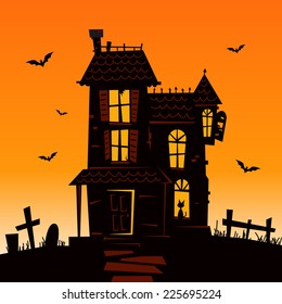 Haunted Mansion - Spooky Haunted House Vector Illustration