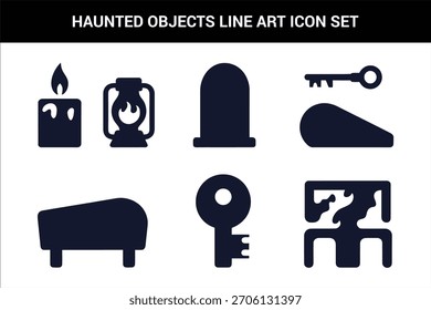 Objetos embrujados Icono de arte de línea Conjunto de ilustración de Arte vectorial sobre un fondo blanco.
