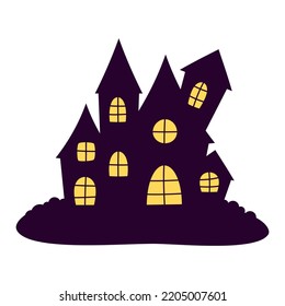 haunted old house for halloween, vector illustration of scary old house, mystical spooky black halloween castle