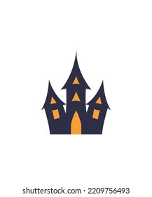 Haunted old house for Halloween. Vector. scary house. Mystical spooky house with monsters and ghost. Black Halloween castle. Halloween vector