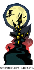 Haunted old house with the moon in background