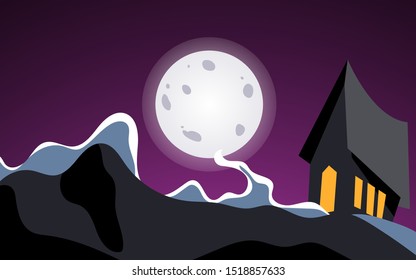 Haunted old house with the moon in background