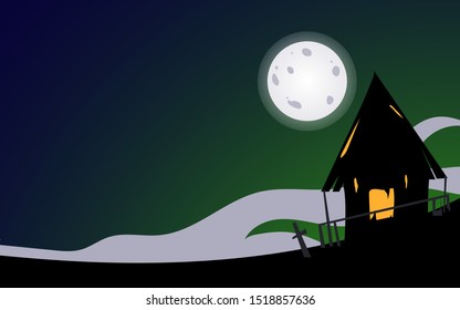 Haunted old house with the moon in background