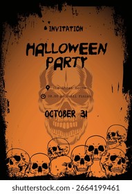 Haunted Party Invitation Featuring Skull, and Creepy Ghosts