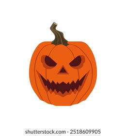 Cara de calabaza embrujada con ojos malvados y sonrisa malvada para la decoración de Halloween y la tradición del truco o trato, diseño de Ilustración vectorial plana