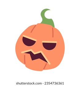 Haunted pumpkin semi flat colour vector object. Spooky celebration. Evil Helloween festival. Editable cartoon clip art icon on white background. Simple spot illustration for web graphic design