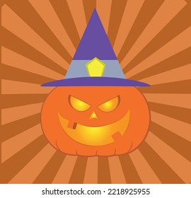 Haunted pumpkin witch hat halloween