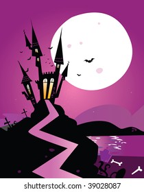 Haunted scary castle. Old Scary castle. Vector Illustration.