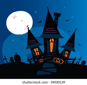 Haunted scary house. Old scary mansion. Vector Illustration.