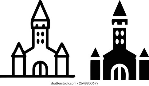 Conjunto de ícones de castelo de torre assombrada, ilustração de vetor da silhueta da fortaleza assustadora do Halloween