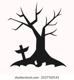 haunted tree icon vector. Spooky Halloween Graveyard icon 