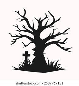 haunted tree icon vector. Spooky Halloween Graveyard icon 