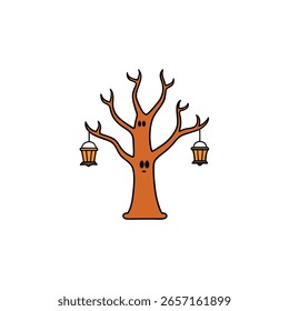 Spukbaum mit Laternen und Geistergesichtern sauber