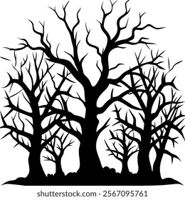 Haunted trees silhouette of Halloween vector illustrations on white background. scary plant element