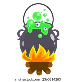 The haunted witch pot with the green potion and eyes.