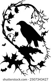 Haunting Crow, Raven – Spooky Halloween Crow silhouette