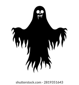 A haunting ghost figure with flowing, tattered form, large eyes, and sharp teeth, creating a spooky and eerie atmosphere.