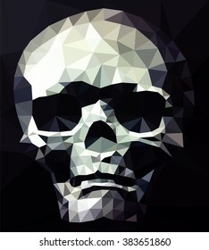 A haunting human skull emerging from the shadow, low poly vector illustration.
