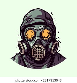 A haunting logo design illustration of a zombie wearing a gas mask. The eerie combination of horror and post-apocalyptic elements creates a striking and memorable design