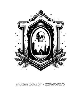 Haunting tombstones illustration captures the eerie atmosphere of a graveyard, perfect for Halloween or horror-themed designs.