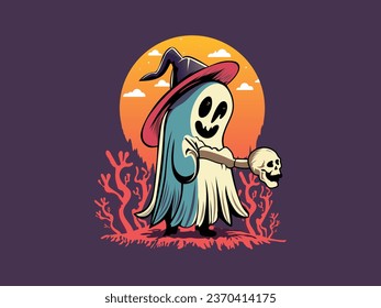 Hauntingly Stylish Ghost Illustration T-Shirt Design