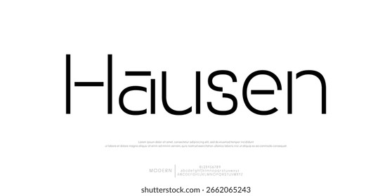 Fonte Hausen Creative. Fonte digital abstrata moderna da tecnologia. Fonte criativa logotipo, tipo, tecnologia, filme, digital, música, filme. Fontes e ilustração em formato vetorial.