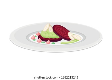 Haute Cuisine with Beet Meticulously Prepared and Served on Plate with Fancy Garnish Vector Illustration