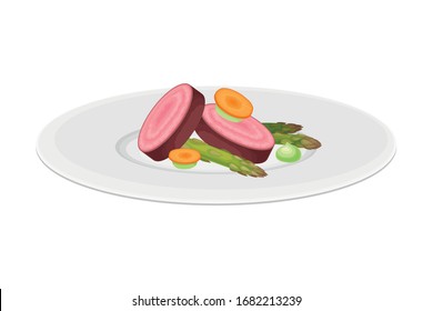 Haute Cuisine with Vegetables Meticulously Prepared and Served on Plate with Fancy Garnish Vector Illustration