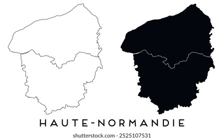 Haute Normandie map of regions districts vector black on white and outline