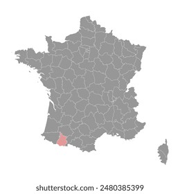 Hautes Pyrenees department map, administrative division of France. Vector illustration.