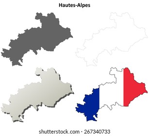 Hautes-Alpes (Provence) outline map set