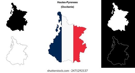 Hautes-Pyrenees department outline map set