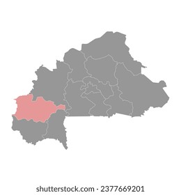 Hauts Bassins region map, administrative division of Burkina Faso. Vector illustration.