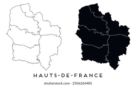 Hauts de France map of regions districts vector black on white and outline