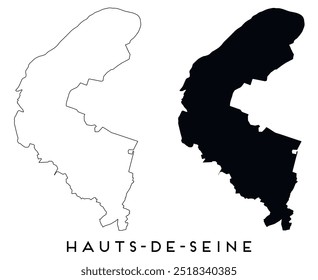 Hauts de Seine Karte Umriss und schwarze Silhouette Vektor