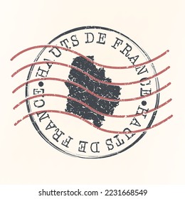 Hauts-de-France, France Stamp Map Postal. Silhouette. Passport Round Design. Vector Icon. Design Retro Travel National Symbol.