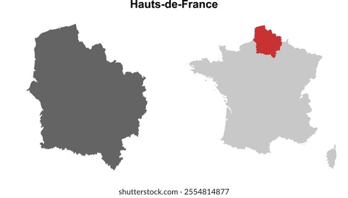 Hauts-de-France region blank outline map set