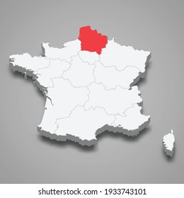 Hauts-de-France region location within France 3d isometric map