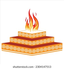 havan, hindu religion spiritual fire vector illustration