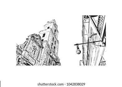 Havana is Cuba’s capital city. Hand drawn sketch illustration in vector.