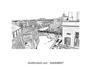 Havana is Cuba’s capital city. Hand drawn sketch illustration in vector.