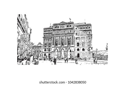 Havana is Cuba’s capital city. Hand drawn sketch illustration in vector.